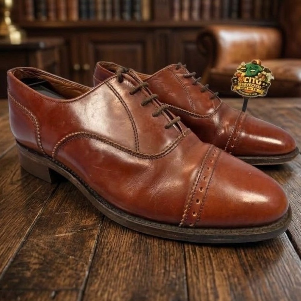 St Michael Mens Vintage Leather Cap Toe Oxford Dress Shoes Brown UK 6 US 7